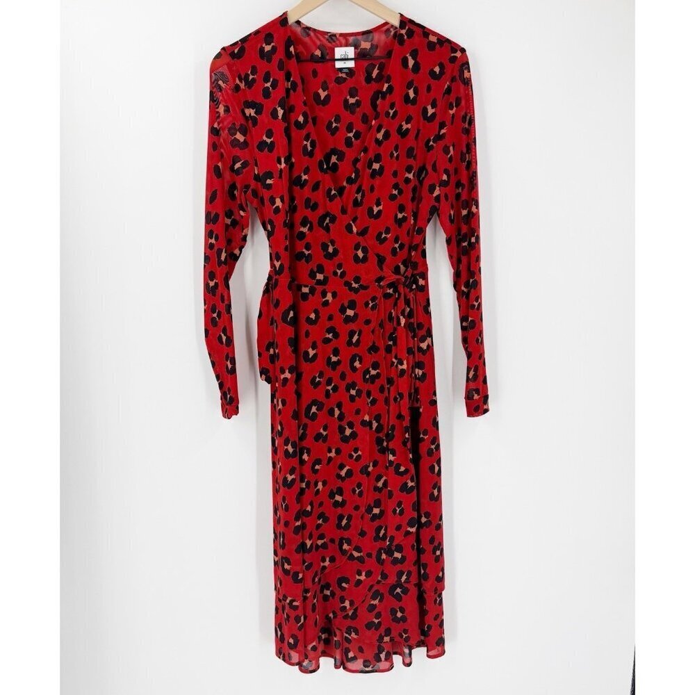 Cabi Red Leopard Siren Wrap Dress M #5771 Work Office Event Party Cocktail